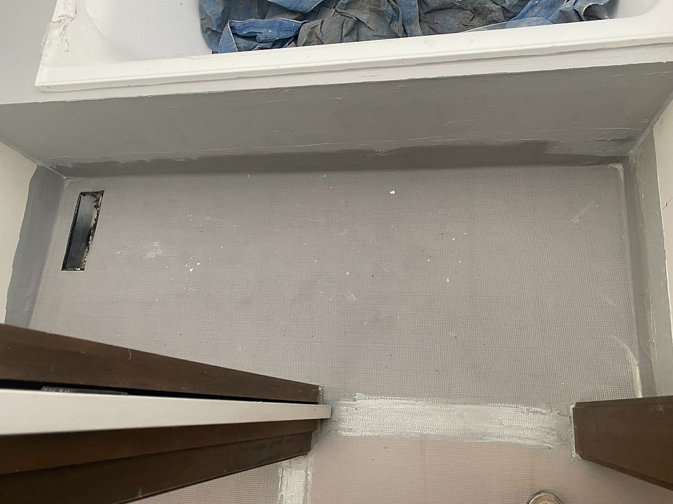 Bathroom floor waterproofed with PDQ Poly