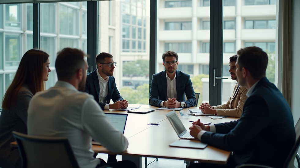 High angle view of a meeting room with HR team discussing strategies