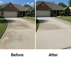 Concrete driveway before and after professional pressure washing and power washing.