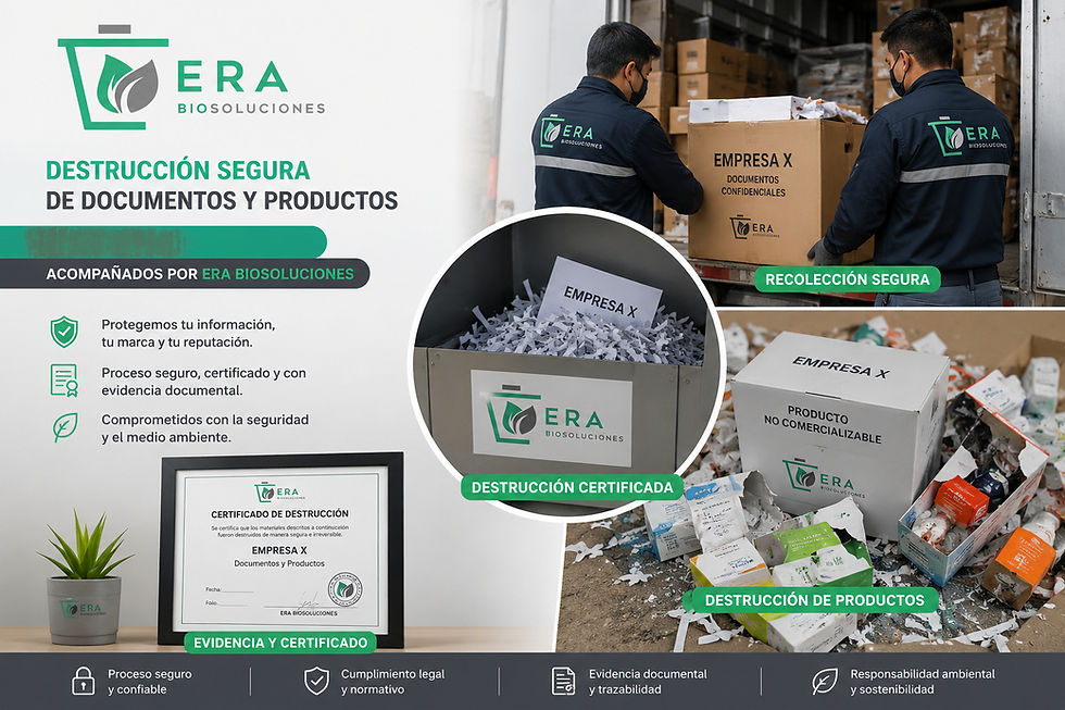 Destrucción segura y certificada de documentos y productos con ERA Biosoluciones, en contraste con una disposición inadecuada que expone información confidencial y genera riesgos legales.