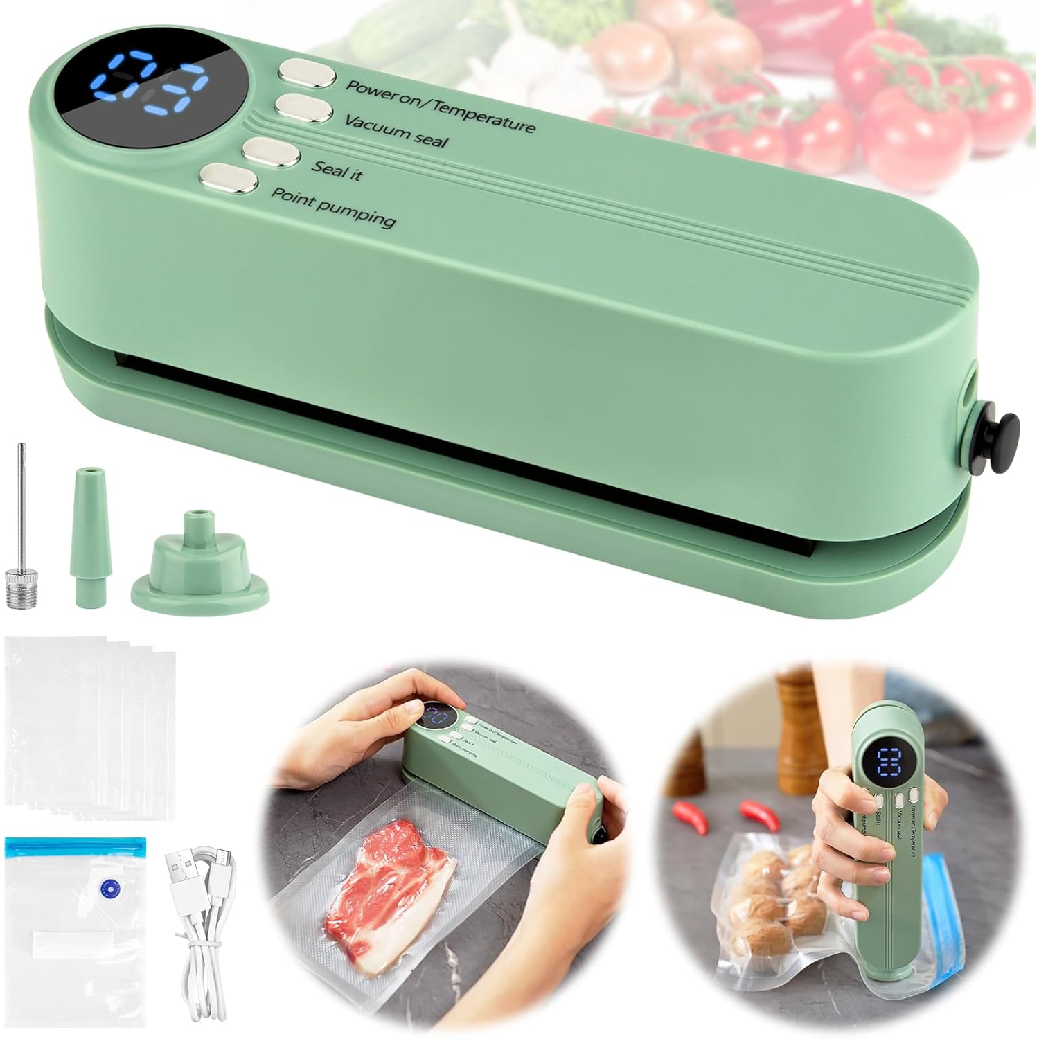 Mini Vacuum Sealer with USB-Rechargeable Portable Wireless ,Dry/Moist Food Pre