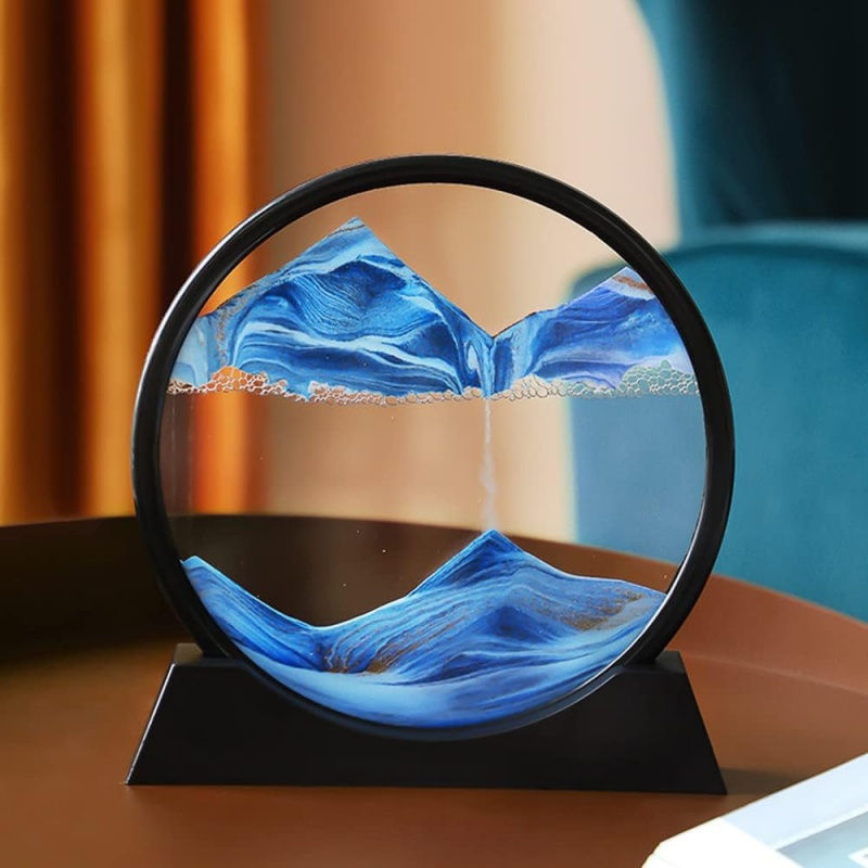 3D Hourglass Quicksand Moving Sand Art Picture Round Glass Deep Sea Sandscape Cr