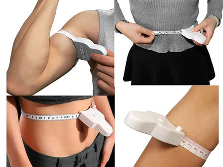 Mètre ruban couturière automatique utilisé pour prendre les mesures d'un tissu.