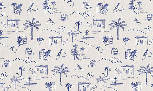 Illustrations au trait méditerranéennes — soleil, coquillages et palmiers, collection Medi Sema Design