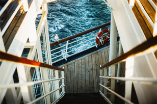 walking down cruise ship stairs