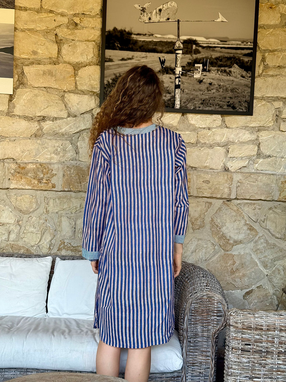Miniature : Robe chemise de nuit rayée Bleue 