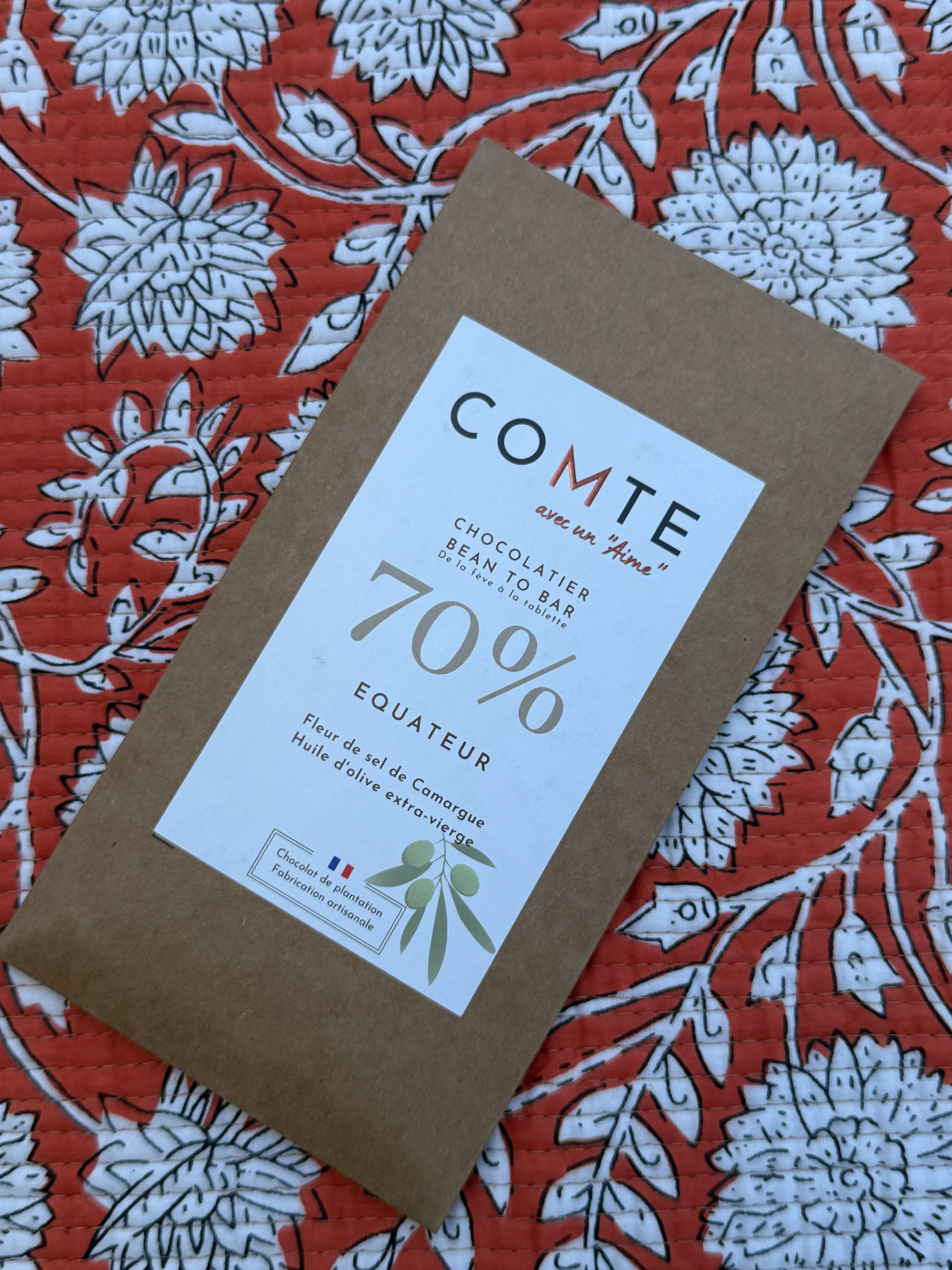 Tablette de chocolat Noir et fleur de sel de Camargue et huile d’olive extra