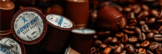 Private Labeled Z Cups made by Z Beans for Out of the Way Café, called the Recovery Roast