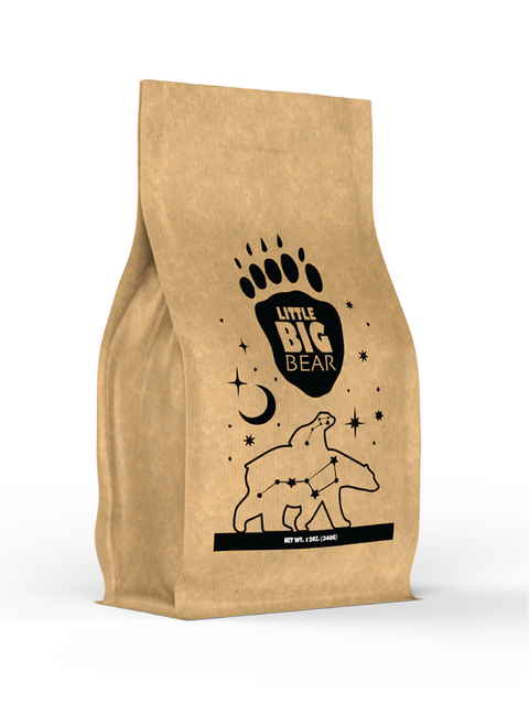 Private labeled kraft brown 12oz. bag of coffee, black only print, for Little Big Bear