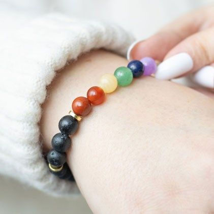 Thumbnail: Seven Chakra Mixed Gemstone Essential Oil Bracelet