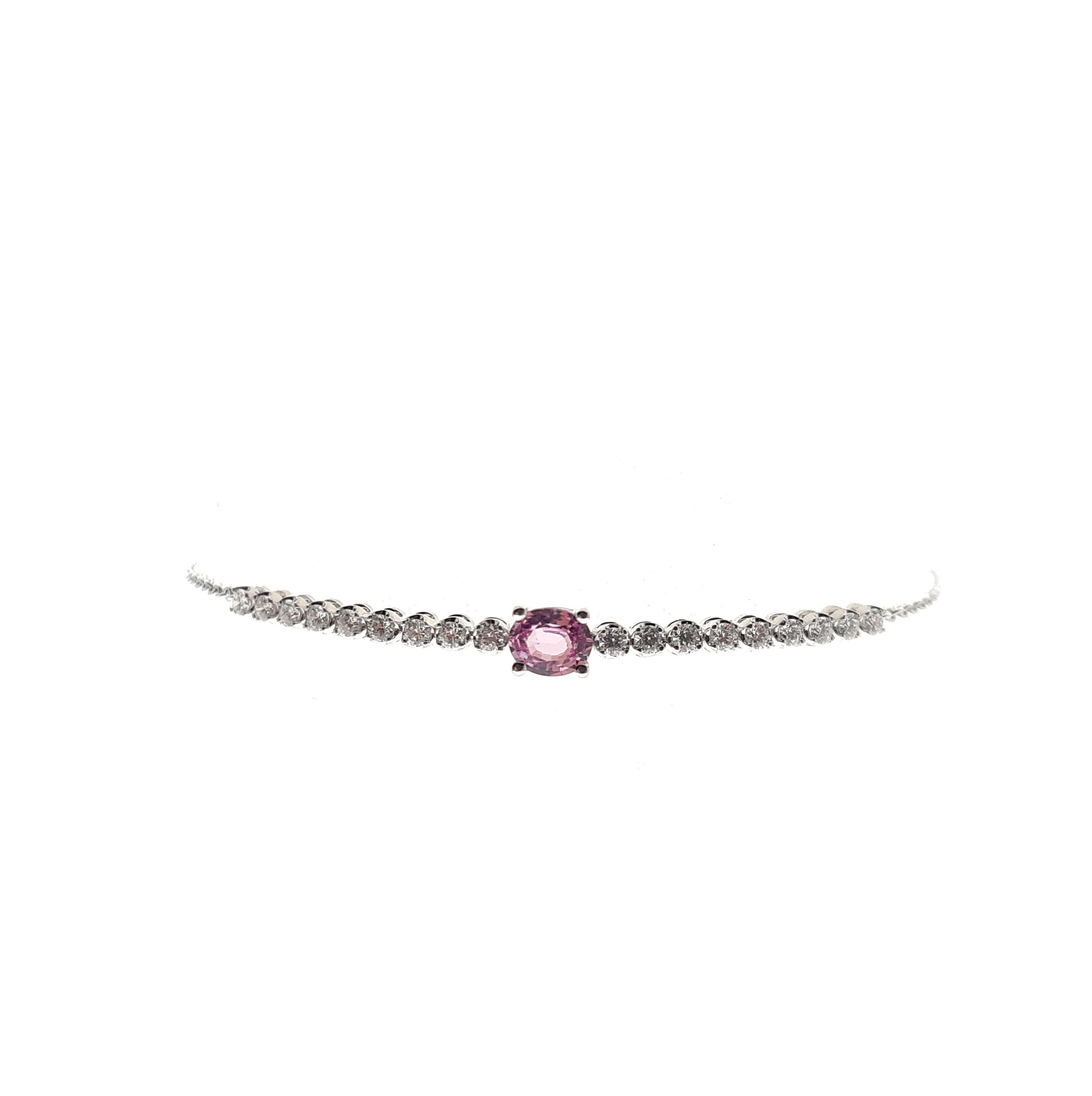 Bracelet or blanc Saphir rose et Diamants