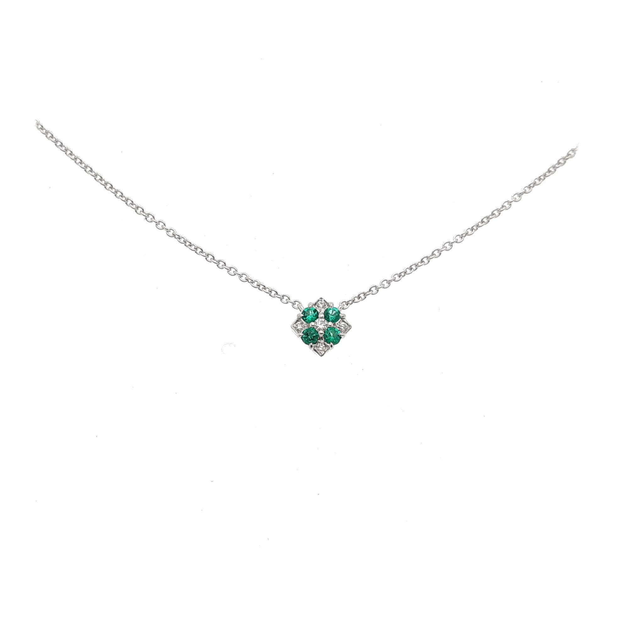 Collier or blanc émeraudes et diamants