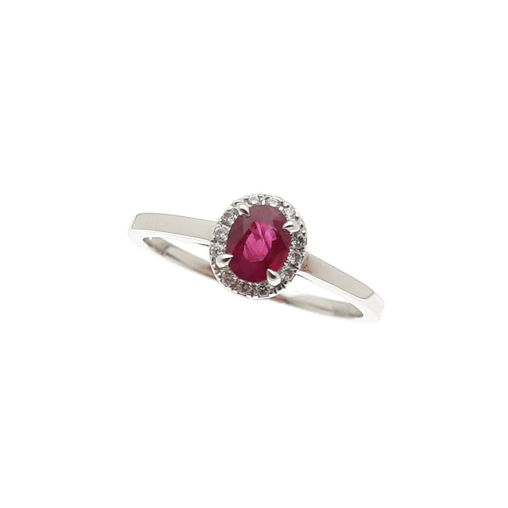 Bague or blanc rubis et diamants