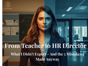 Woman in the middle of image, half in classroom the other half in office