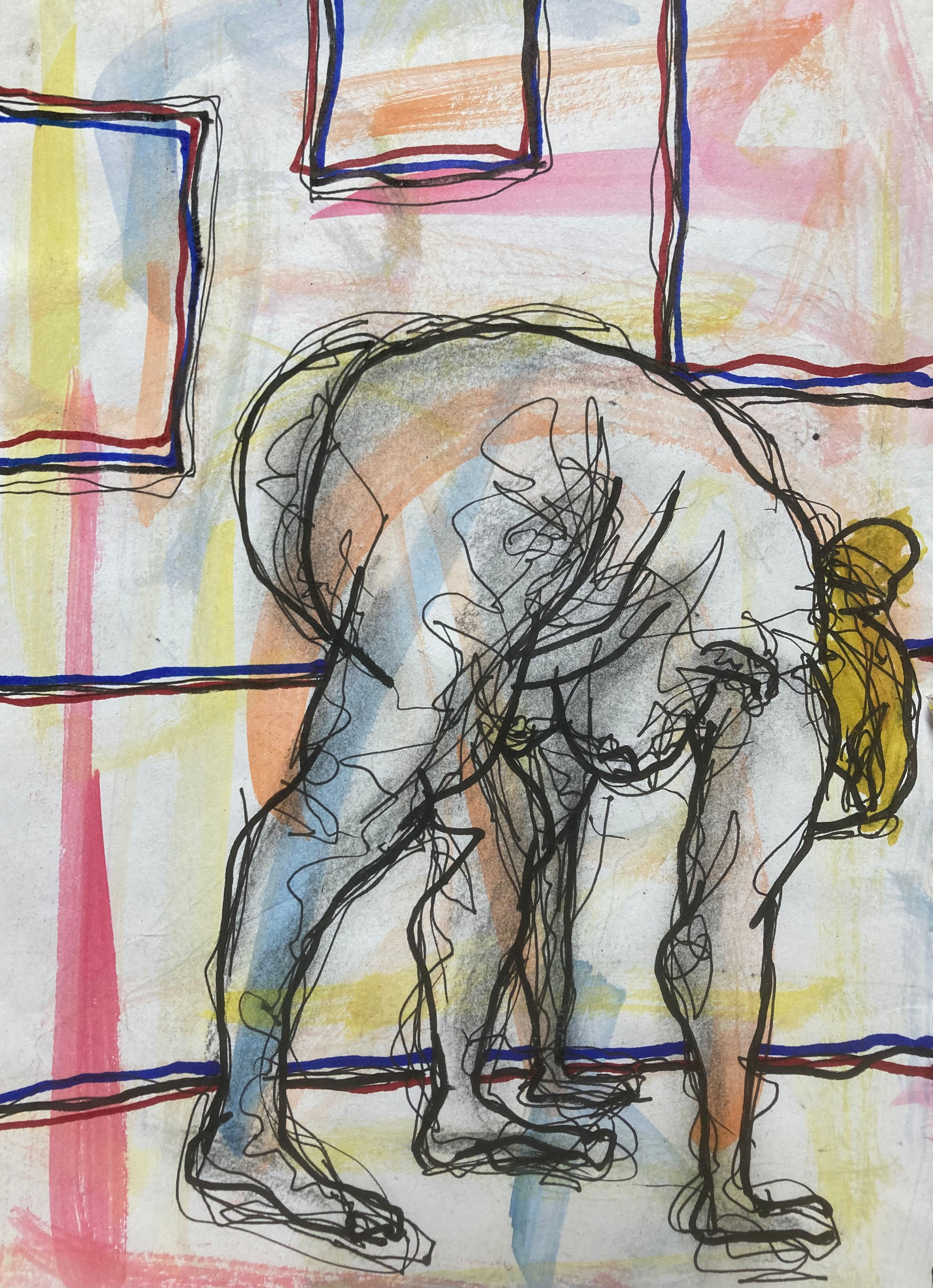 'push' - mixed media on paper, 2022.