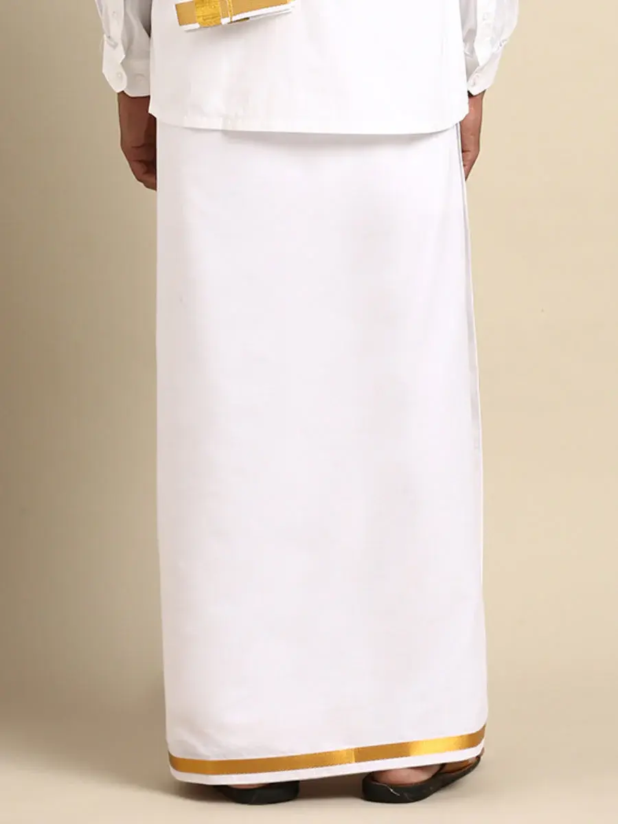 Mens Adjustable Single Dhoti White with Gold Jari Border 248 1