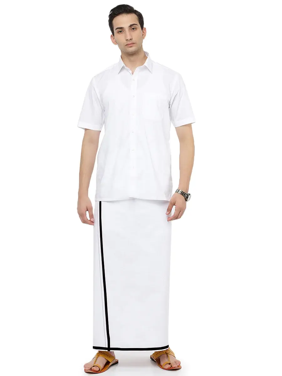 Single line border dhoti white