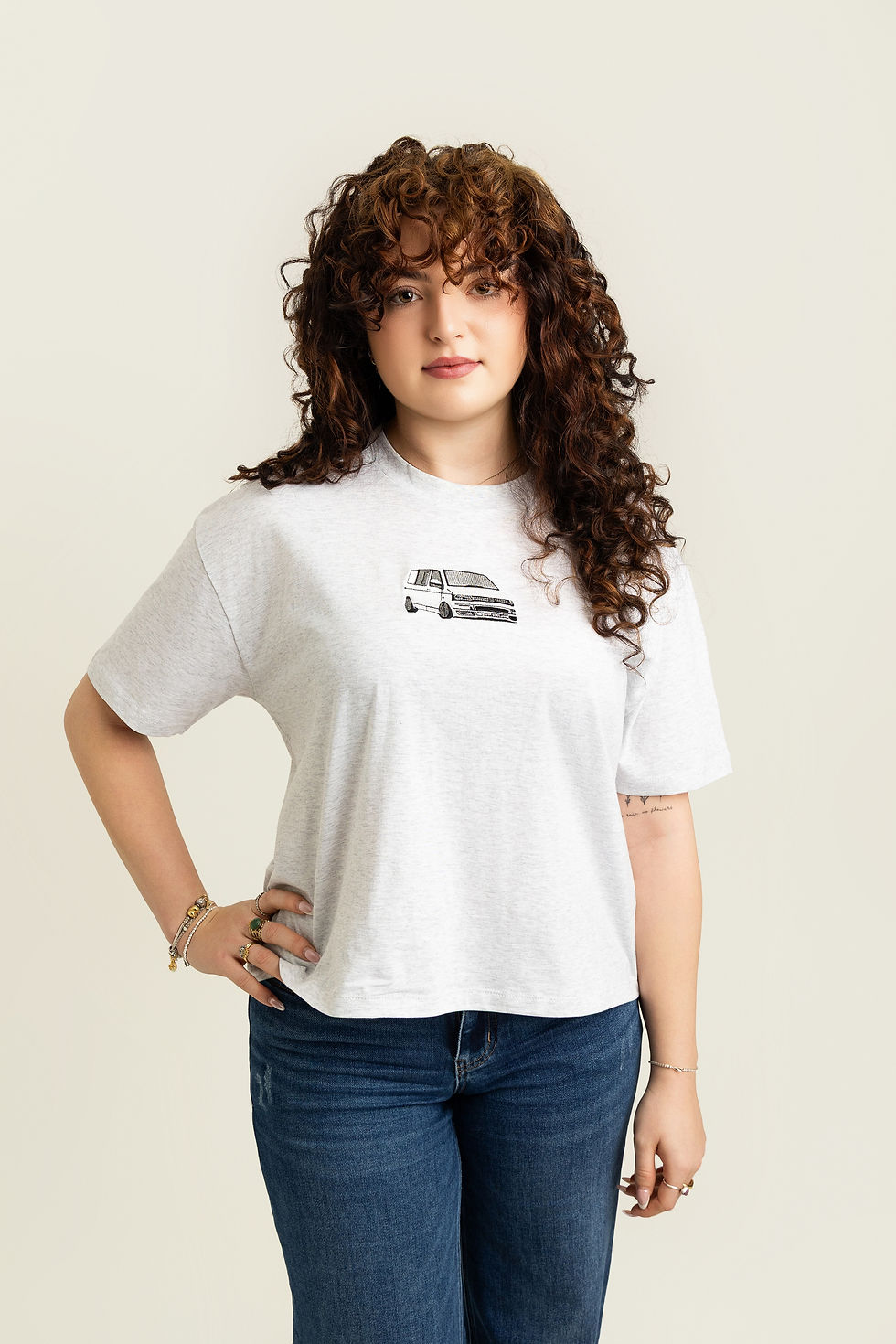 Thumbnail: Women's Custom Car Embroidered Boxy T-Shirt