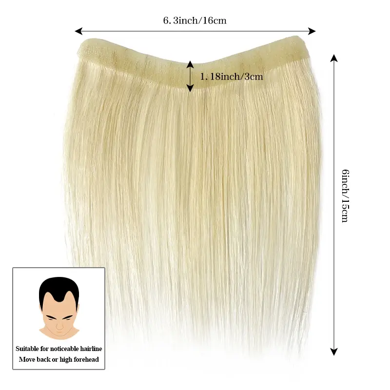 Thumbnail: 15cm 100% Human Hair Straight Toupee v Style Frontal Hairline for Men Front