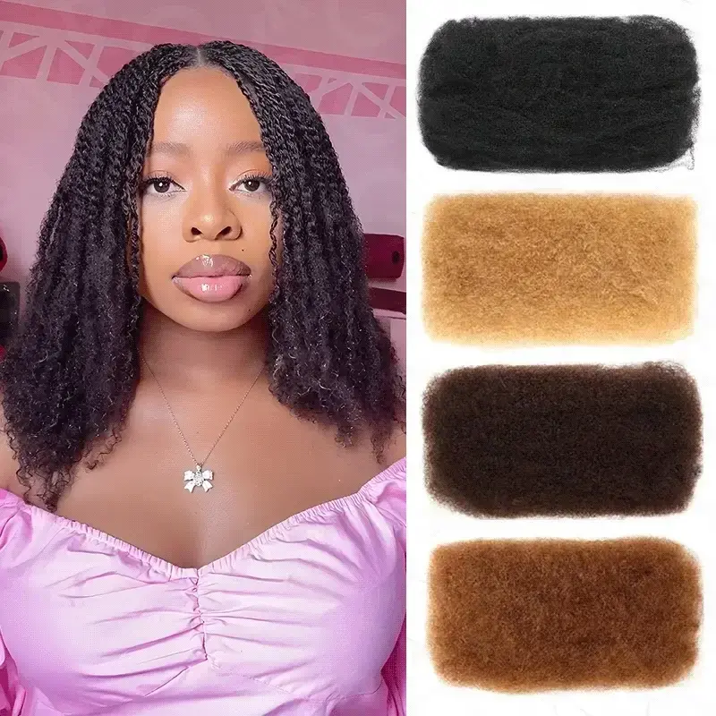 Thumbnail: QVR Afro Kinky Bulk Hair No Attachment 50g Afro Curly Bulk 100% Human Hair