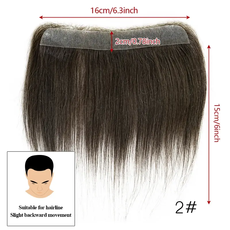 Thumbnail: 15cm 100% Human Hair Straight Toupee v Style Frontal Hairline for Men Front