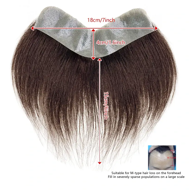 Thumbnail: 15cm 100% Human Hair Straight Toupee v Style Frontal Hairline for Men Front