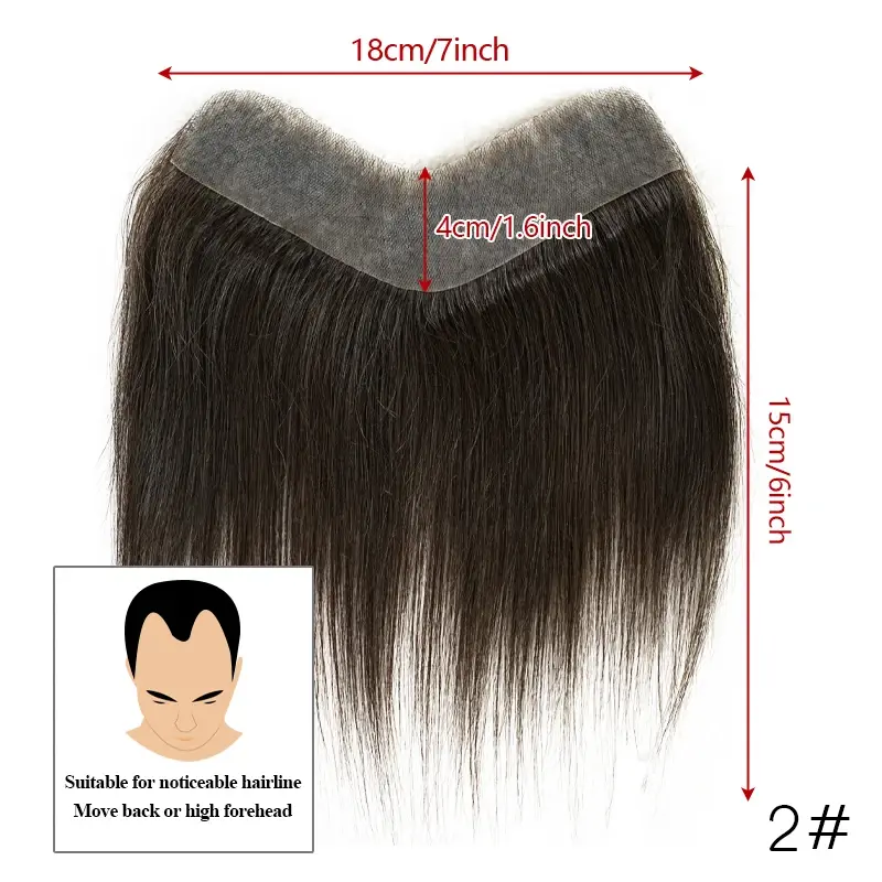 Thumbnail: 15cm 100% Human Hair Straight Toupee v Style Frontal Hairline for Men Front