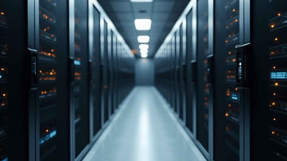 Eye-level view of a server room with organized racks of servers