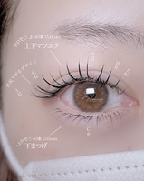 武蔵小杉MaminonのLED上下マツエク。目尻が下がるタレ目デザインのマツエク。