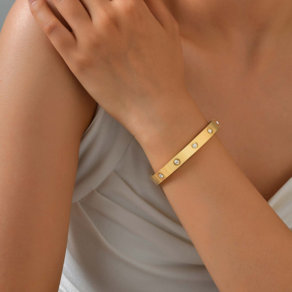 Thumbnail: Luxury Cubic Zircon Stainless Steel Bracelet for Women, Gold Plated Waterproof O