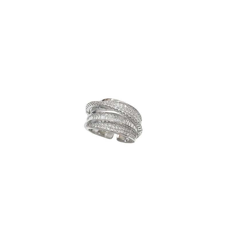 Thumbnail: Korea Gold Color Multilayer Wide Open Rings For Women Luxury Shiny Zircon Cross 