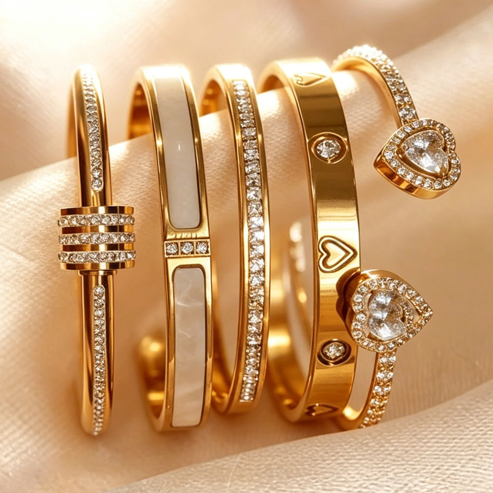 Thumbnail: Yupsk 1/3pcs 18K Gold Plated Stainless Steel Heart Bracelet Set Fashion Zirconia