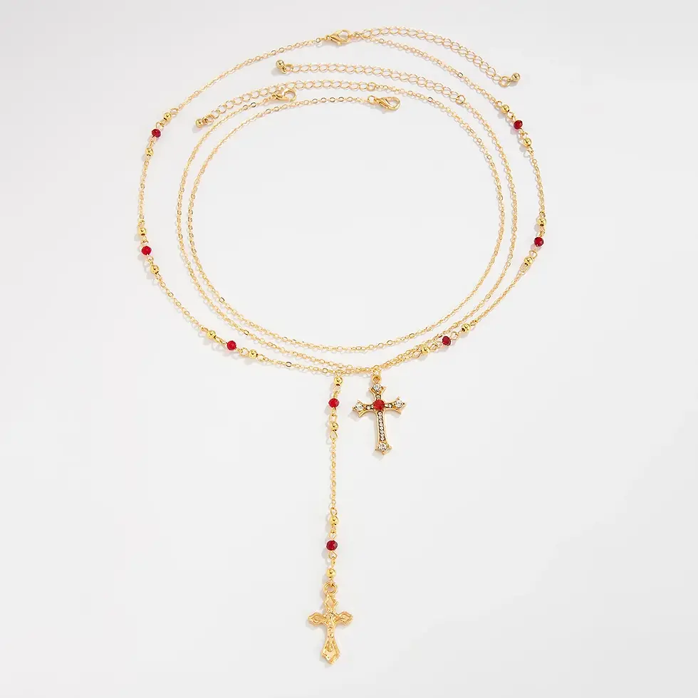 Thumbnail: Trendy Jesus Cross Pendant Choker Necklace for Women 2025 Colorful Crystal Chain
