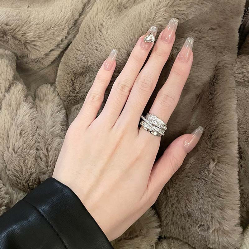 Thumbnail: Korea Gold Color Multilayer Wide Open Rings For Women Luxury Shiny Zircon Cross 
