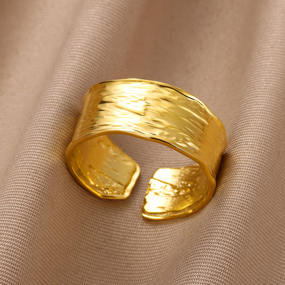 Thumbnail: Minimalist Texture Stainless Steel Geometric Rings For Women Gold Color Opening 