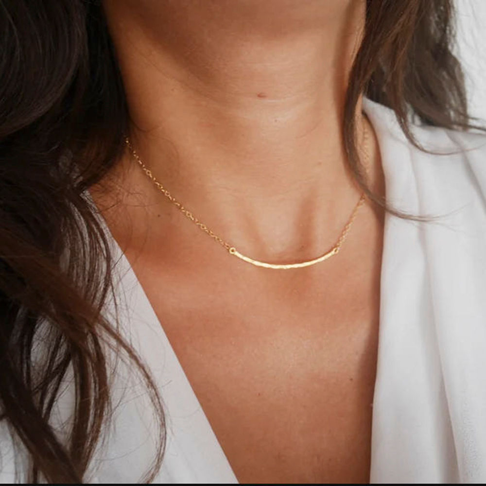 Necklaces Gold Hammered Bar - Hypoallergen