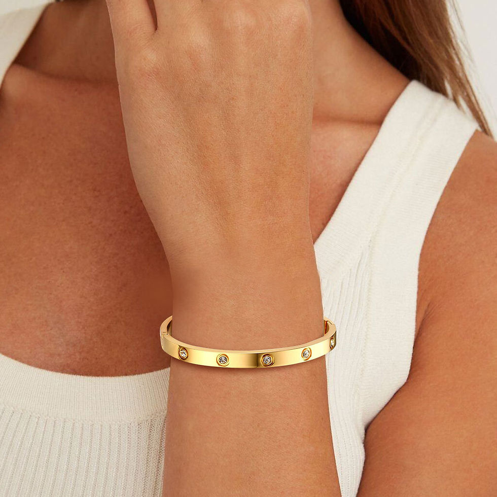 Thumbnail: Luxury Cubic Zircon Stainless Steel Bracelet for Women, Gold Plated Waterproof O