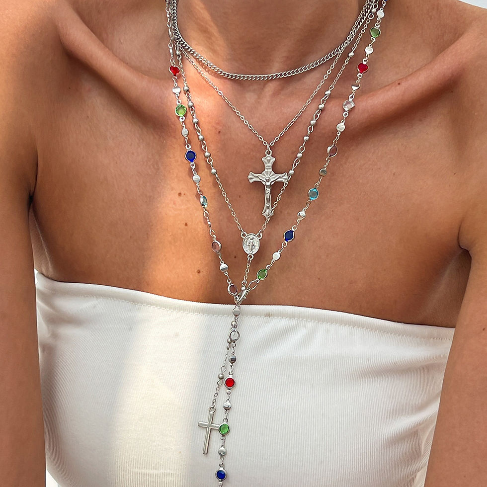 Thumbnail: Trendy Jesus Cross Pendant Choker Necklace for Women 2025 Colorful Crystal Chain