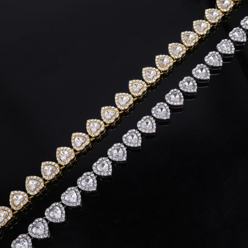 Thumbnail: 45CM New Hip Hop Tennis Chain Bracelet Necklace Shiny Heart Rhinestone CZ Fashio