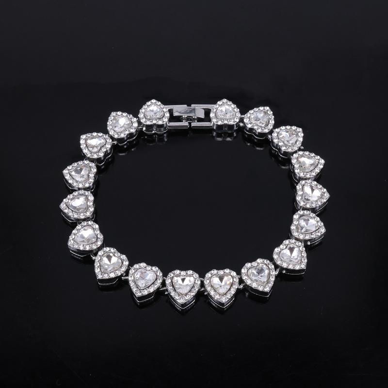 Thumbnail: 45CM New Hip Hop Tennis Chain Bracelet Necklace Shiny Heart Rhinestone CZ Fashio