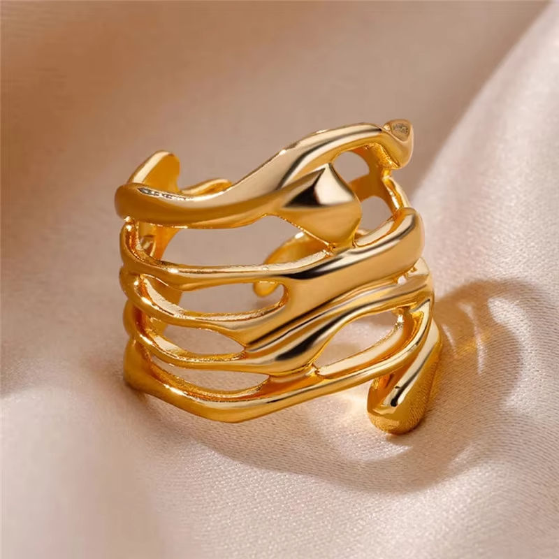 Thumbnail: Stainless Steel Zircon Geometric Rings For Women Luxury Evil Eye Gold Color Adju