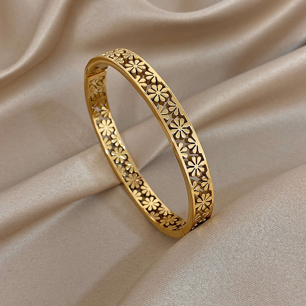 Thumbnail: 316L Stainless Steel Flower Cuff Bracelet Bangle for Women Fashion Hollow Floral