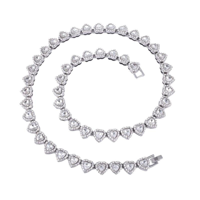 Thumbnail: 45CM New Hip Hop Tennis Chain Bracelet Necklace Shiny Heart Rhinestone CZ Fashio