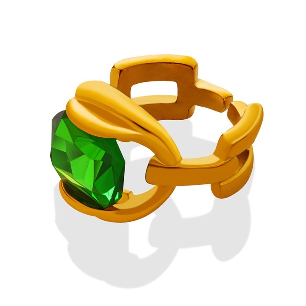 Thumbnail: Vintage Green Crystal Stainless Steel Rings For Women No Tarnish Gold Plated Wat