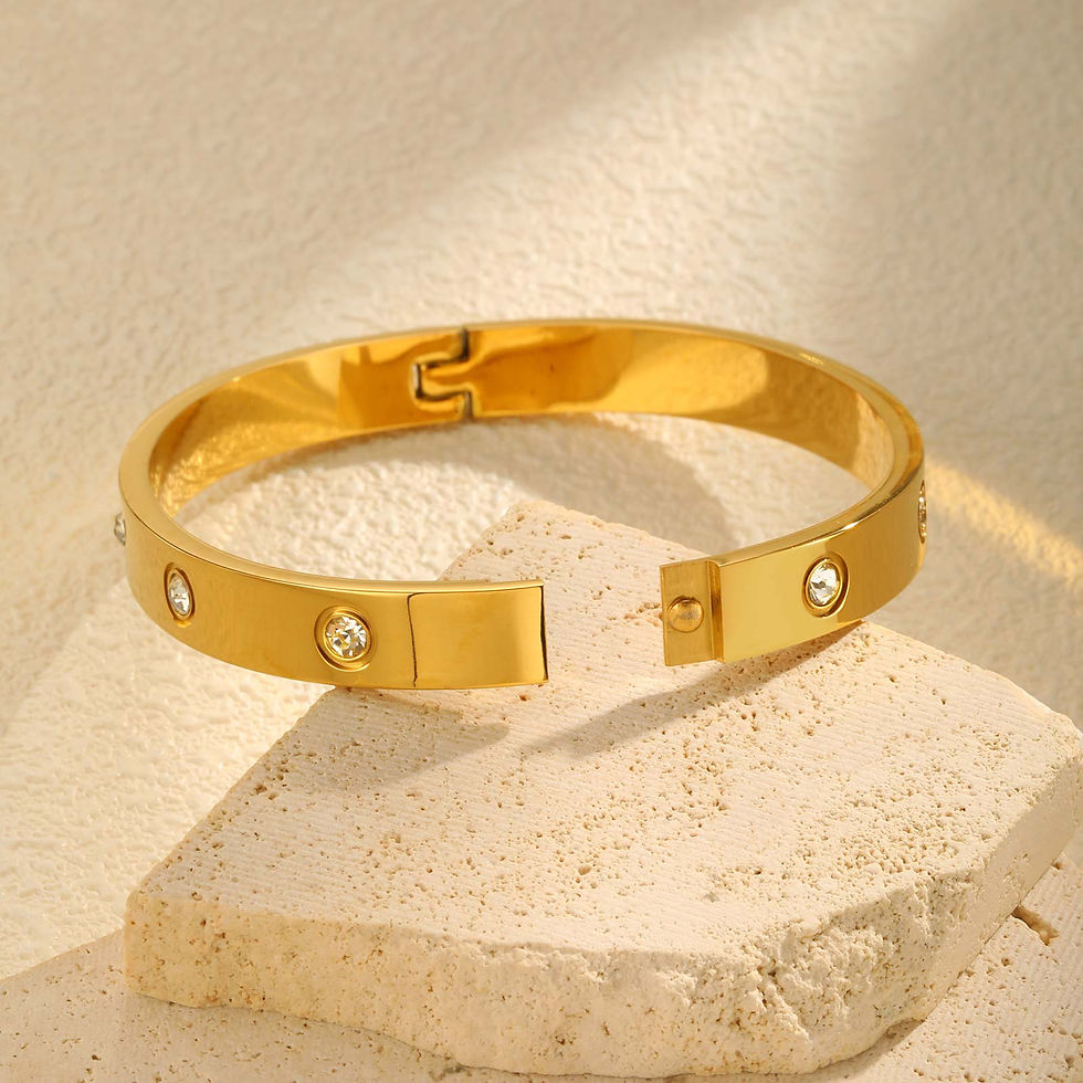 Thumbnail: Luxury Cubic Zircon Stainless Steel Bracelet for Women, Gold Plated Waterproof O