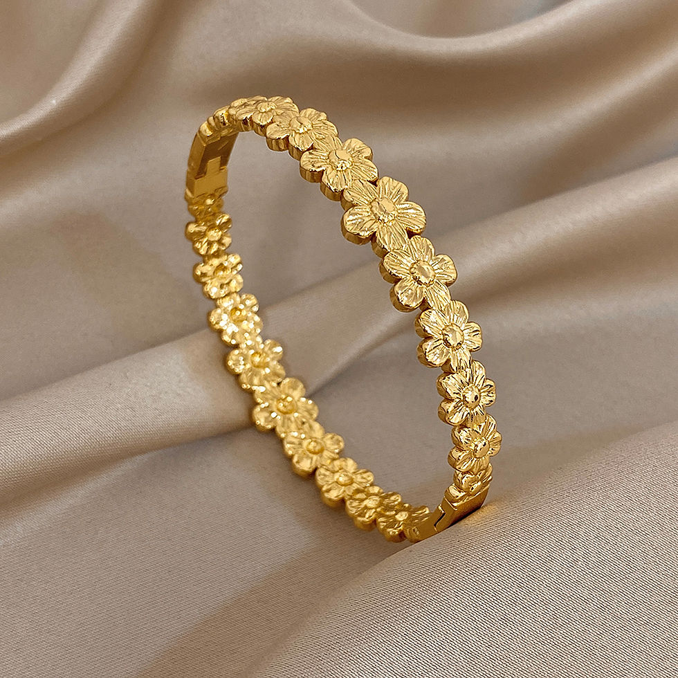 Thumbnail: 316L Stainless Steel Flower Cuff Bracelet Bangle for Women Fashion Hollow Floral
