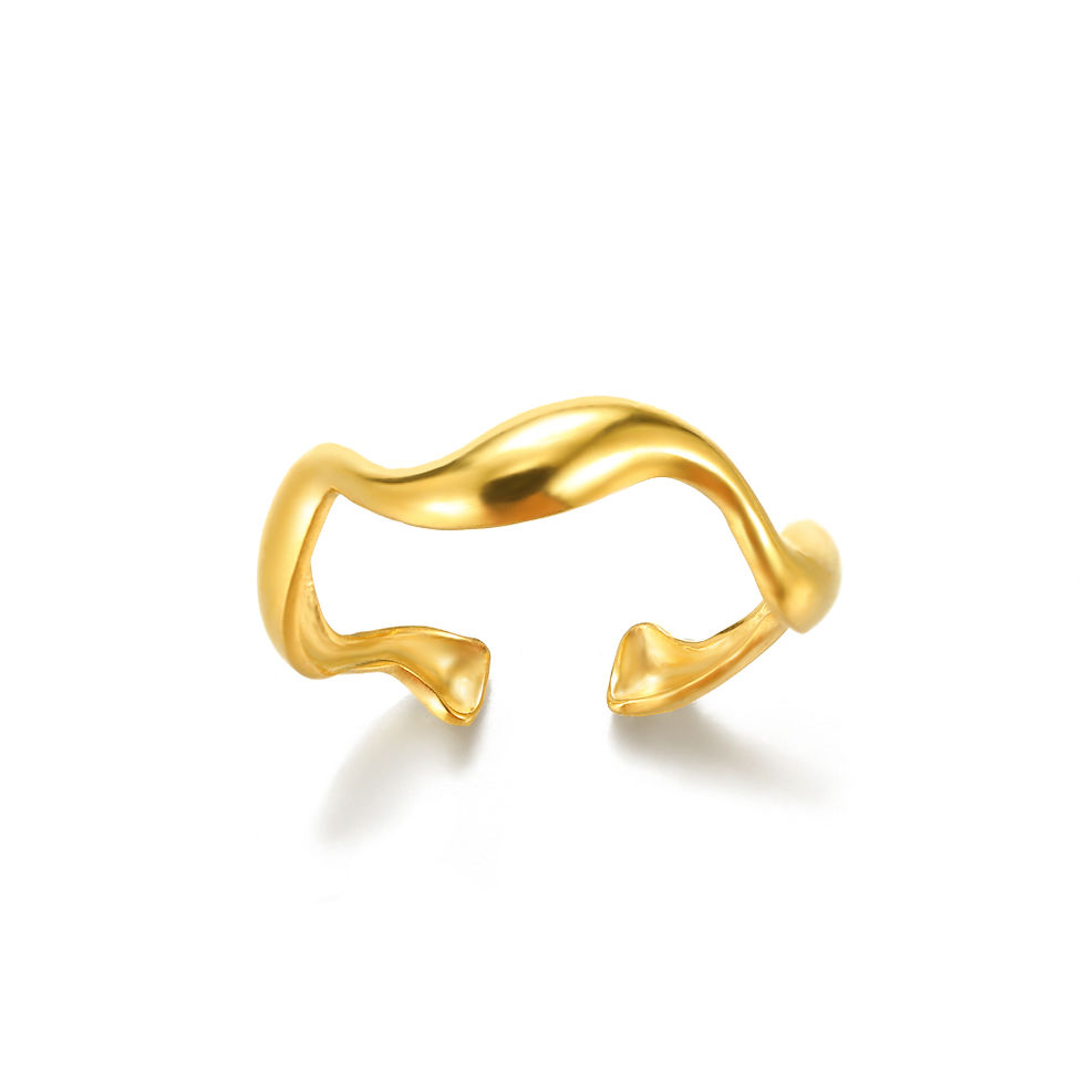 Thumbnail: Minimalist Texture Stainless Steel Geometric Rings For Women Gold Color Opening 