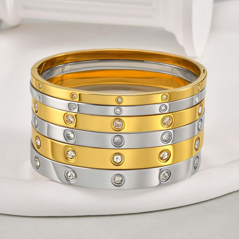 Thumbnail: Luxury Cubic Zircon Stainless Steel Bracelet for Women, Gold Plated Waterproof O