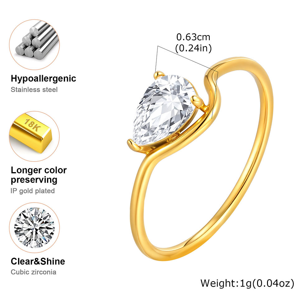 Thumbnail: Luxurious Water Drop Zircon Ring 18K Gold Plated Stainless Steel Geometric Finge