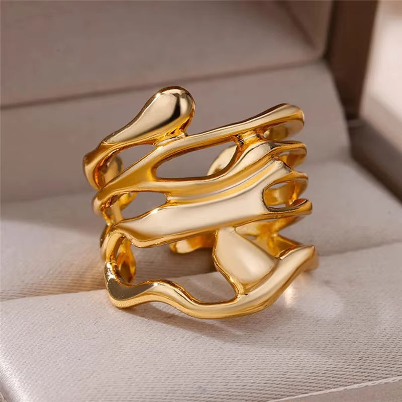 Thumbnail: Stainless Steel Zircon Geometric Rings For Women Luxury Evil Eye Gold Color Adju